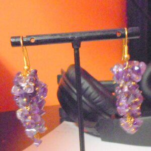 EARRINGS - 1 pair -dangle, fish hook ear wire ... earrings are purple chips